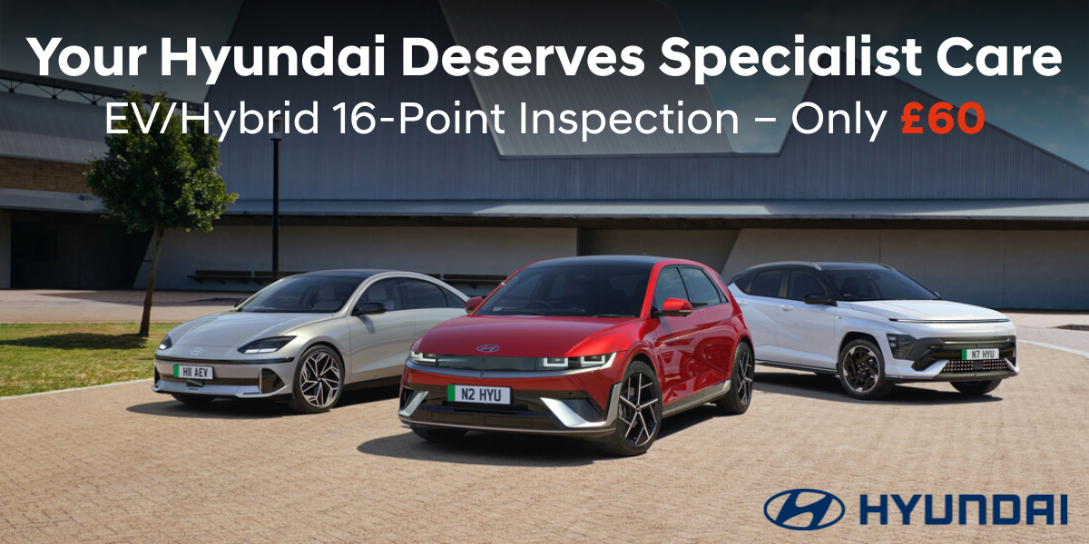 Hyundai cars displayed with a specialist care service offer in bold text above.