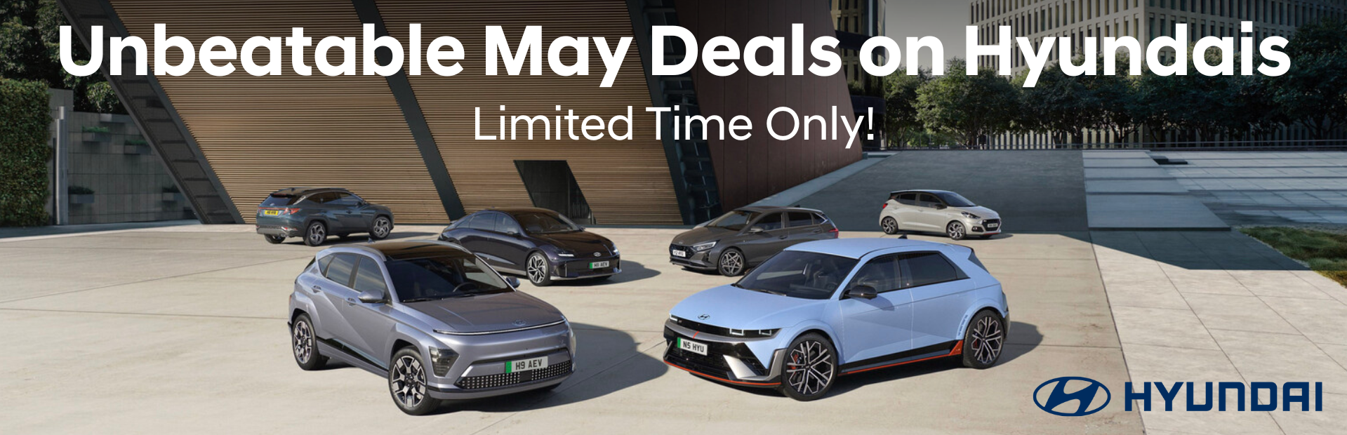 Several Hyundai cars displayed with the text Unbeatable May Deals above.