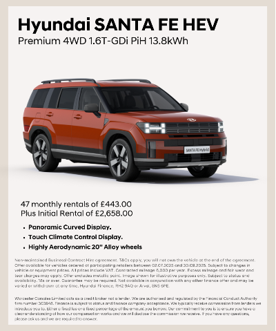 Hyundai SANTA FE HEV, Premium 4WD, orange SUV with pricing and features.
