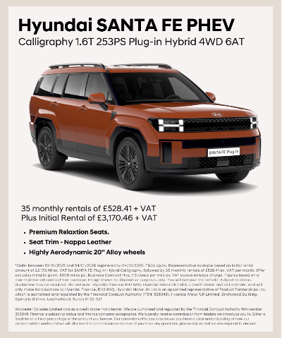 Hyundai Santa Fe PHEV Calligraphy 1.6T 253PS Plug-in Hybrid 4WD 6AT in a promotional image.