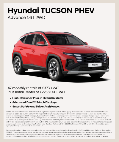 Hyundai Tucson PHEV Advance 1.6T 2WD in red, shown with pricing details and features.